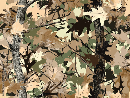 Hunting camouflage with tree for hunting and military. Hunting camouflage seamless pattern design. Vector hunting camo background