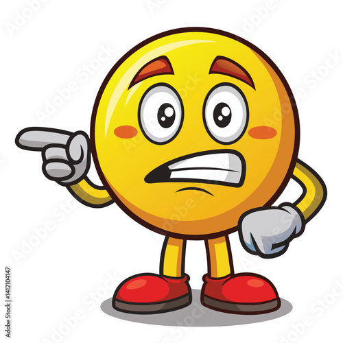 Pointing yellow emoticon with surprised expression