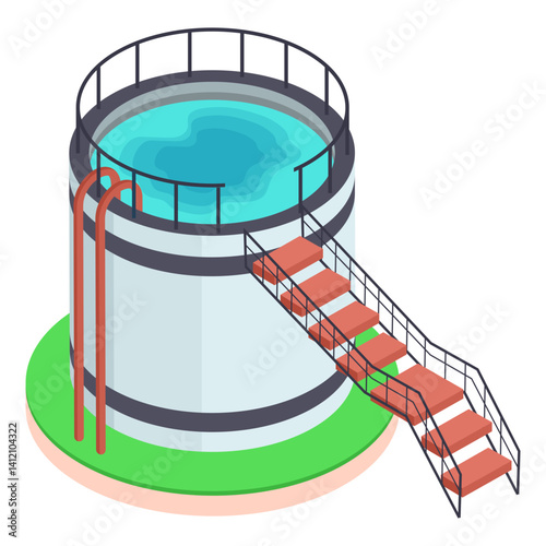 Commercial Freshwater Storage Silo isometric Concept vector icon design, Water Treatment Purification Plant symbol, Environment Friendly Industry Sign, Desalination Biotechnology illustration