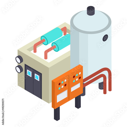 boiler water treatment isometric Concept, Corrosion and Scale Inhibitors vector icon design, Water Treatment Purification Plant symbol, Environment Friendly Industry Sign, Desalination Biotechnology