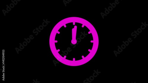 pink color watch icon animation on black background. abstract clock icon animation.