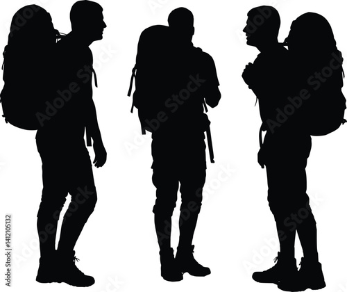 silhouettes of hikers vector