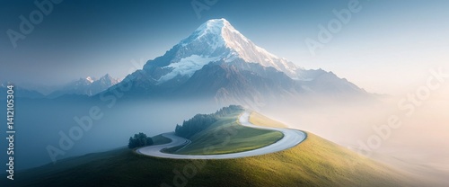 Winding Road Leading to Majestic Mountain