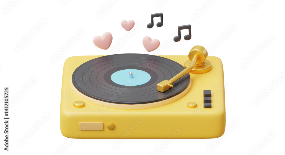 Fototapeta premium Isolated Record Player with Notes and Hearts