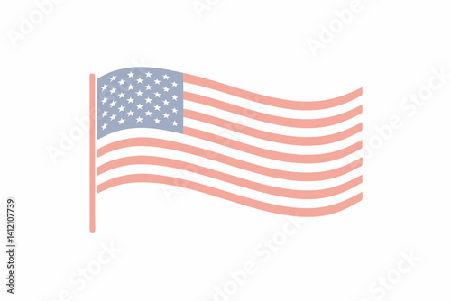 A gentle breeze softly unfurls the American flag, a symbol of freedom and unity, in a minimalist, pastel design.