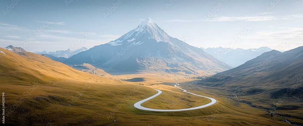 Winding Road Through Mountain Valley