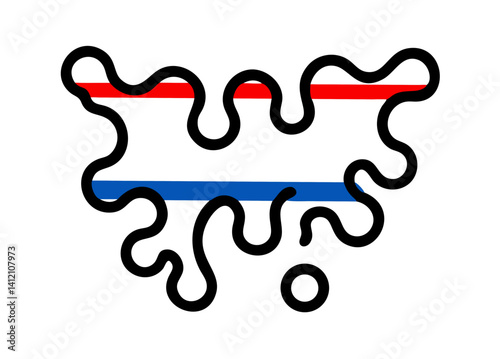 A playful abstract representation of a flag, possibly Netherlands, with bold black lines creating a dynamic, fluid, and slightly messy design.
