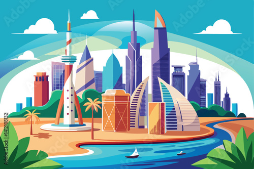 Dubai City Travel Illustration
