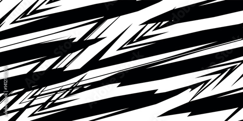 Abstract black and white background with spikes and zigzag line pattern