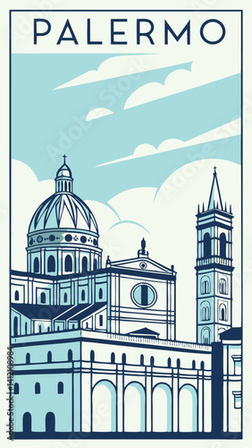 Timeless Beauty - Minimalist Flat Illustration Travel Poster of Palermo
