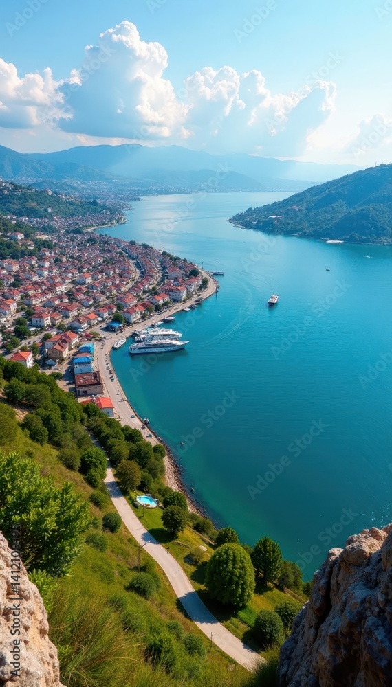 Fototapeta premium Elevated view of Tekirdag harbor and surroundings, marina, harbor, landscape