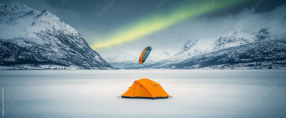 Winter camp under northern lights