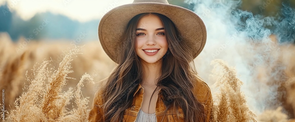 Woman in a field with a hat