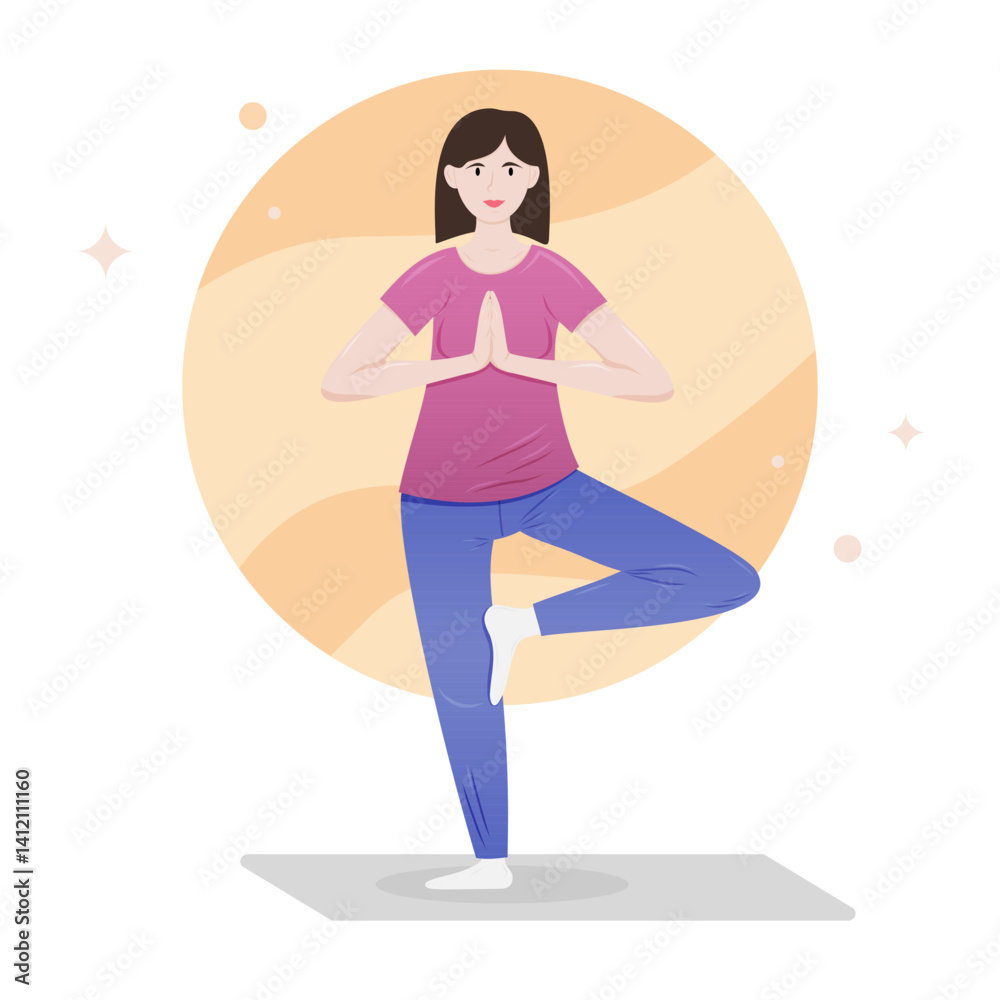 Woman practicing yoga in a serene environment with a colorful background Woman practicing yoga in a serene environment with a colorful background