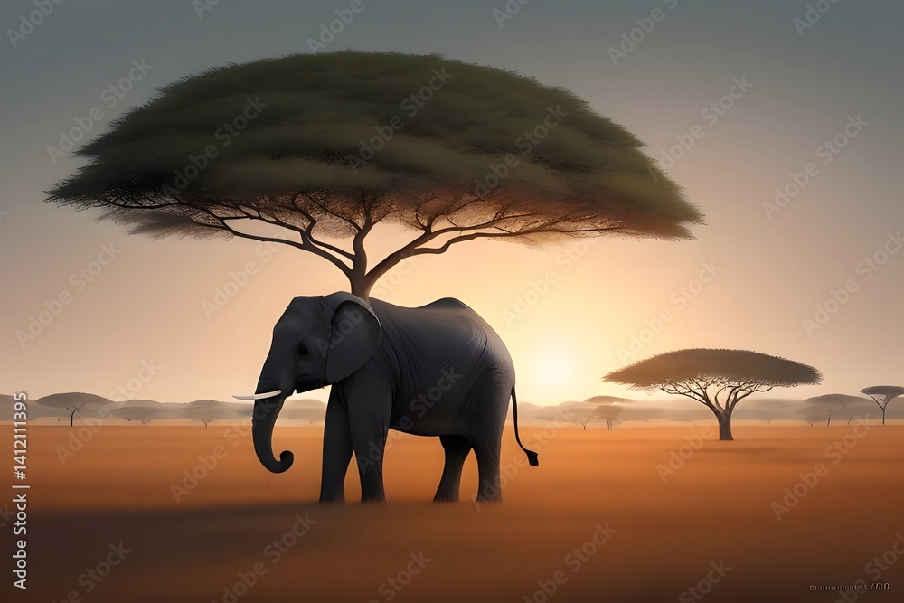 Fototapeta premium elephants in the sunset