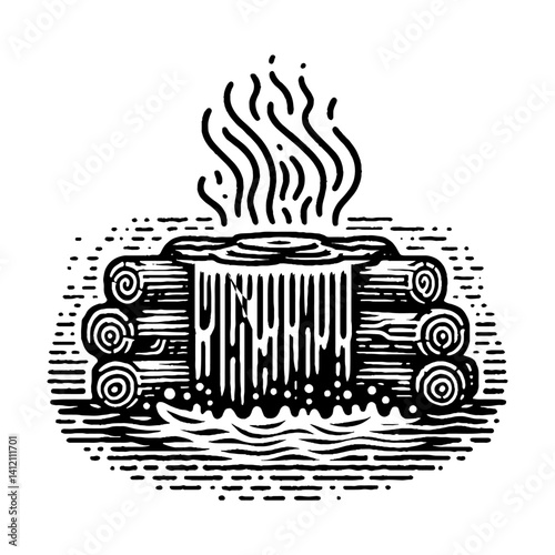 Simple Hot Spring Vector Design – Vintage Logo & Retro Illustration
