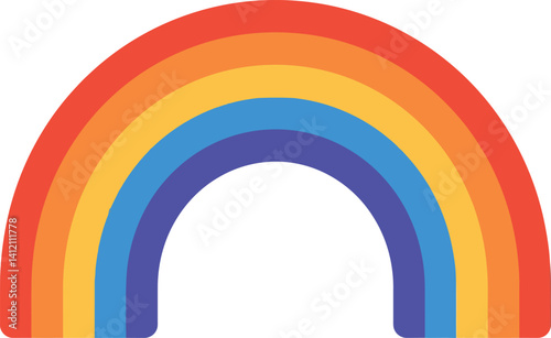 Colorful rainbow arc with vibrant red orange yellow green blue purple bands in flat style vector illustration