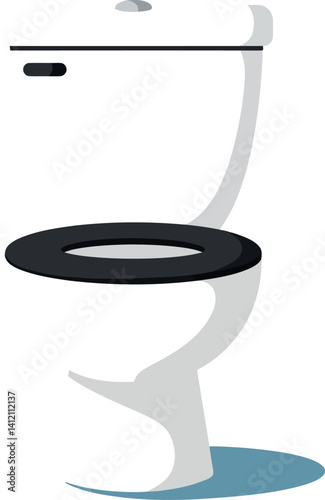 White ceramic toilet with black seat in minimalist flat design style isolated on white vector illustration