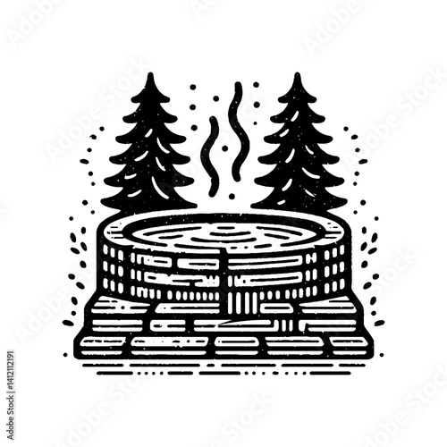 Simple Hot Spring Vector Design – Vintage Logo & Retro Illustration