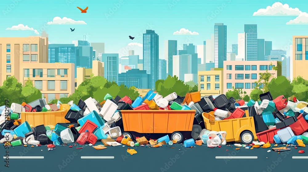 Naklejka premium Urban waste overflowing onto city streets.