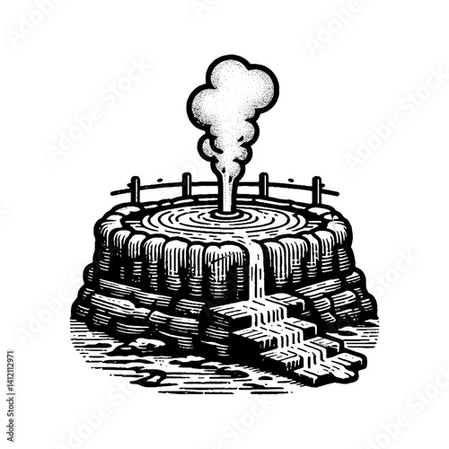 Simple Hot Spring Vector Design – Vintage Logo & Retro Illustration