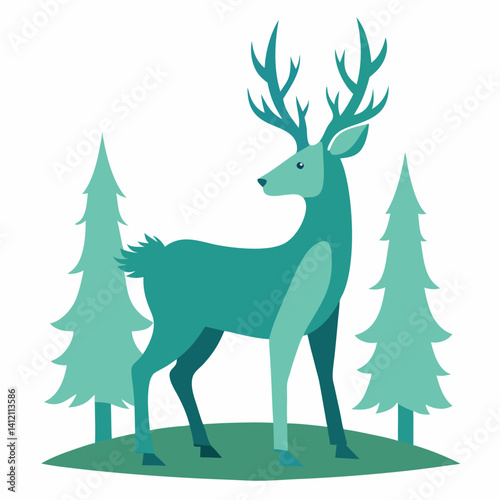 Watercolor painting white background forest deer vector.