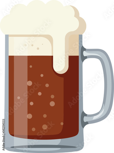 Dark beer mug with thick foam top in flat style isolated on white background vector illustration