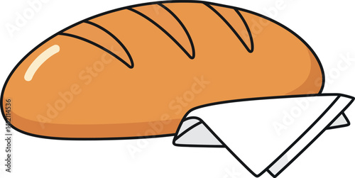 Loaf of bread with folded napkin simple flat style food vector illustration
