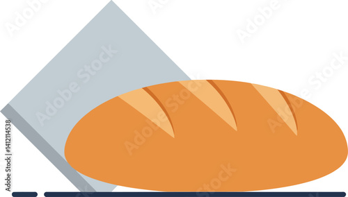 Fresh baked bread loaf with bread knife simple flat design minimal vector illustration