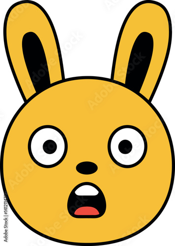 Surprised yellow rabbit face with wide eyes and open mouth flat cartoon style vector illustration