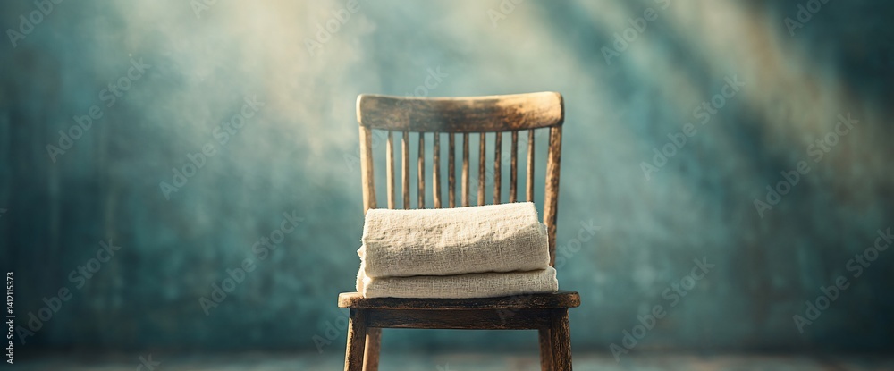 Wooden chair with folded towels