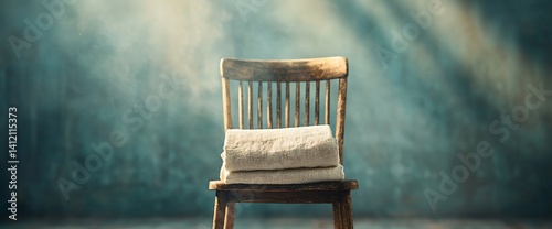 Obraz na płótnie Wooden chair with folded towels w salonie
