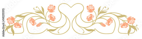 Art Nouveau elegant border with daisies. Decorative element. Vector.