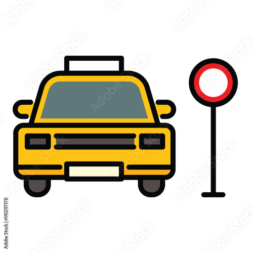 A cab with a stop sign, symbolizing a taxi stand and on-demand transportation services