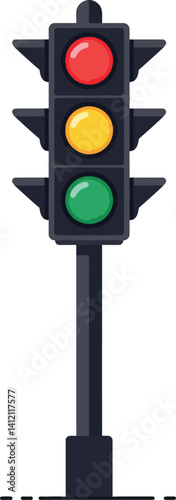 Traffic light with red yellow and green signals flat design urban street vector illustration