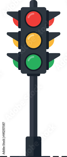 Traffic light with red yellow and green signals flat design urban street vector illustration
