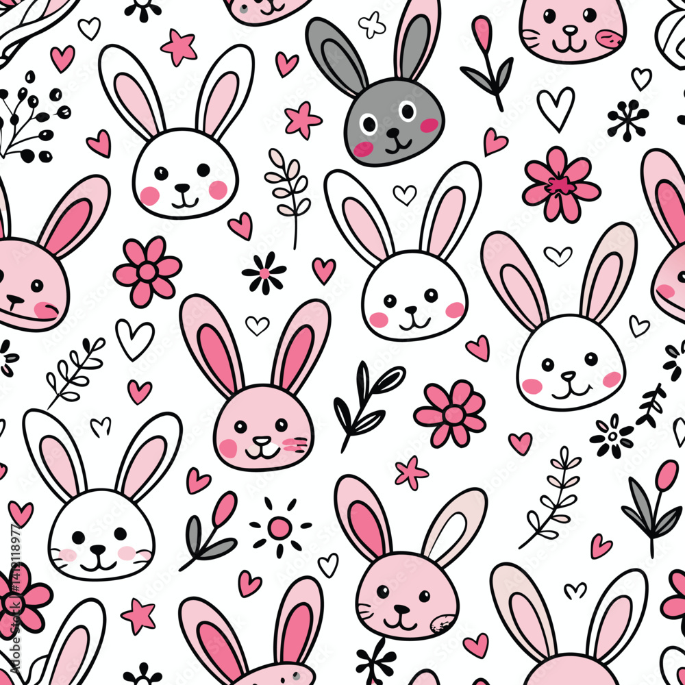 Cute Rabbit and Floral Pattern