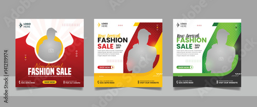 Fashion sale for social media post template discount offer banner square ads set design