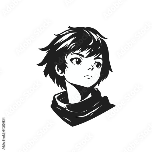 Anime style serious boy face vector illustration