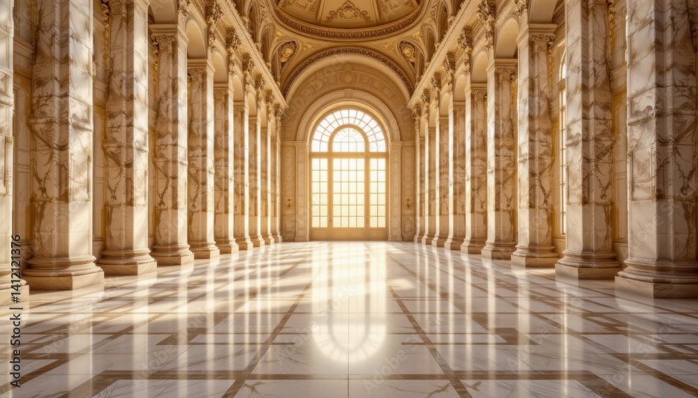 Elegant marble columns and grand windows in an architectural hall iconic interior luxurious atmosphere artistic perspective Elegant marble columns and grand windows in an architectural hall iconic interior luxurious atmosphere artistic perspective
