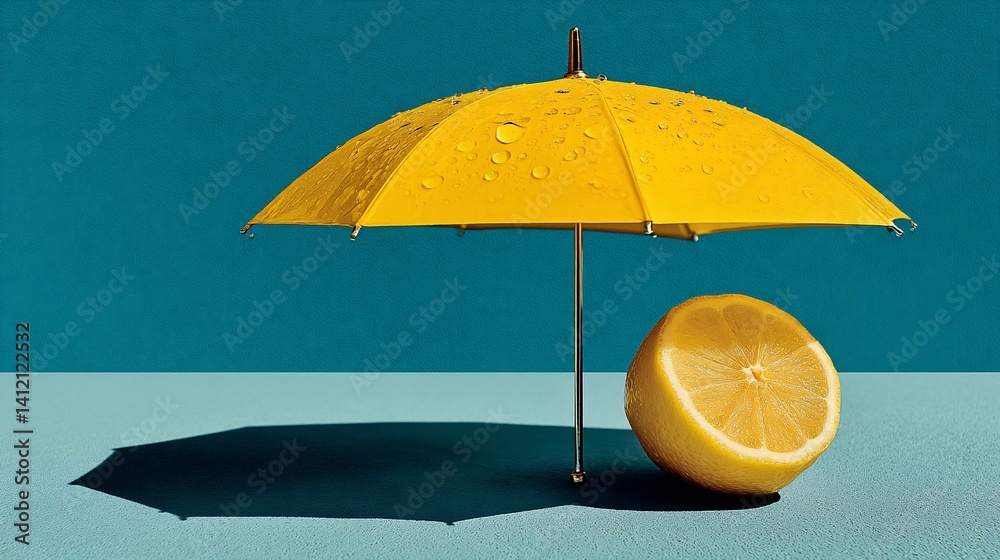 Yellow umbrella over a lemon slice