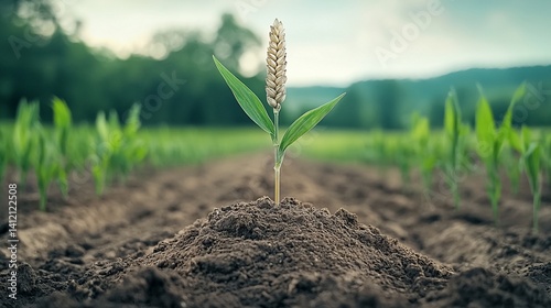 Obraz na płótnie Young corn plant emerging from soil w salonie