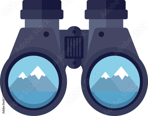 Binoculars with mountain reflection flat design detailed optical tool vector illustration