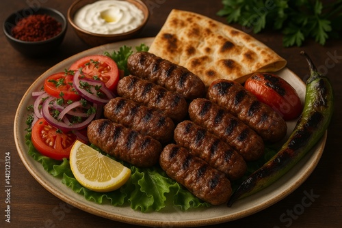 Delicious Grilled Kebabs Served With Fresh Vegetables and Spices on a Rustic ...