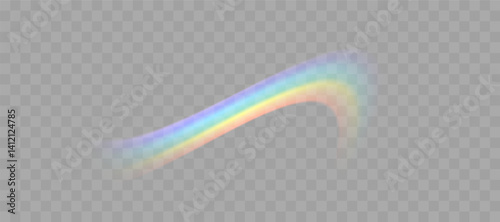 Blurred rainbow refraction overlay effect. Light lens prism effect on transparent background. Holographic reflection, crystal flare leak shadow overlay. Vector abstract illustration.