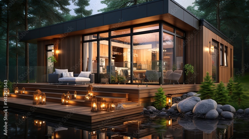 Fototapeta premium Modular homes exterior designs of modern architecture HD 8K wallpaper Photographic Image