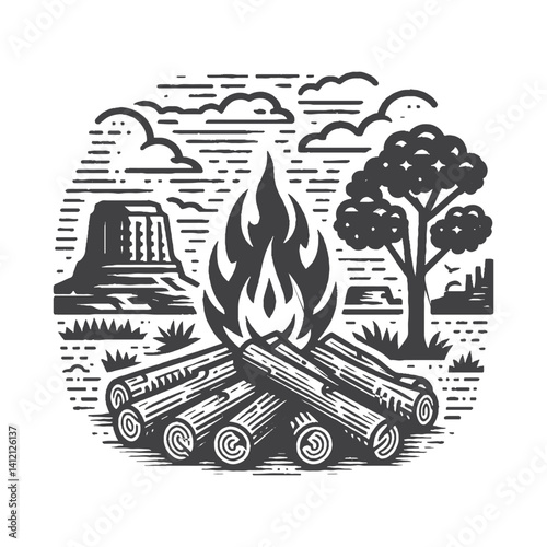 Simple Campfire Vector Design – Vintage Logo & Retro Illustration