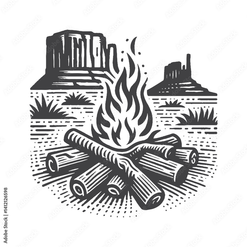 Obraz premium Simple Campfire Vector Design – Vintage Logo & Retro Illustration
