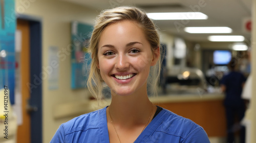 Smiling nurse in scrubs, hospital background, professional portrait Free Download Smiling nurse in scrubs, hospital background, professional portrait - GFXLoad