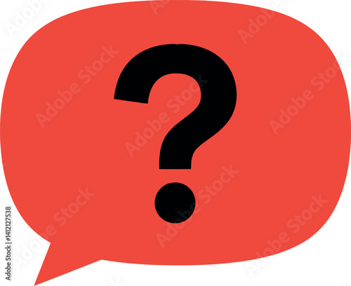 Red speech bubble with black question mark minimal design flat style vector illustration